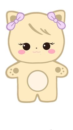 a white cat with pink bows on its head and eyes, standing in front of a white