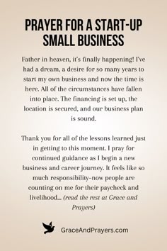 a poem written in black and white with the words prayer for a start - up small business