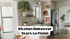 kitchen makeover start to finish with plants in pots and potted plants on the counter