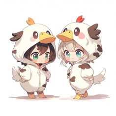 two anime characters dressed in chicken costumes