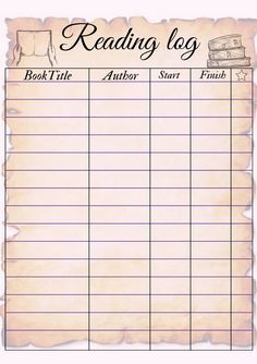 a printable reading log with books on it