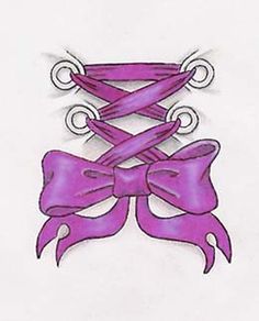 a drawing of a purple bow with swirls and curls on the back of it