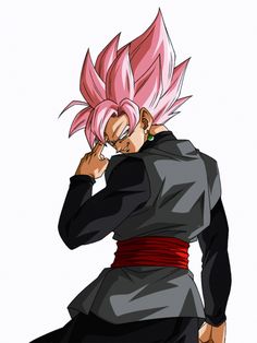 the pink haired gohan from dragon ball is looking to his left with one hand on his face