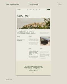 the website for travel company about us is displayed on a tabletop, and it appears to be empty