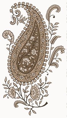 a drawing of a paisley with flowers and leaves on the bottom half of its body