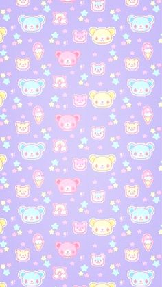 a purple wallpaper with teddy bears and stars on the bottom, in pastel colors