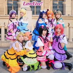 the girls are dressed up in colorful outfits