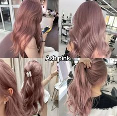 Ash Pink Colour, Hair Color Ash Pink, Light Ash Pink, Hair Colour Shades, Muted Hair Colors, Summer Cool Tone Hair, Cold Pink Hair, Rose Ash Hair, Champagne Pink Hair