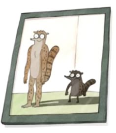 a cat and a racoon are standing in front of a window with the caption, what do you think?