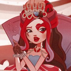 a cartoon girl with red hair wearing a tiara and holding a pair of scissors
