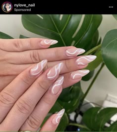 Swirl Nail Art, Line Nail Art, White Acrylic Nails, Nails Design With Rhinestones, Work Nails, Lines On Nails, Classy Acrylic Nails, Nails Only, Acrylic Nails Coffin Short