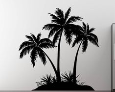 a black and white palm tree wall decal