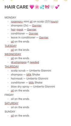 This is my weekly hair care routine Hair Care Routine Schedule, Weekly Hair Routine, Hair Care Checklist, Hair Routine Weekly, Weekly Hair Care Routine, Weekly Hair Care Routine Schedule, Weekly Haircare Routine, Weekly Haircare Routine Schedule, Shampoo And Conditioner Weekly Schedule