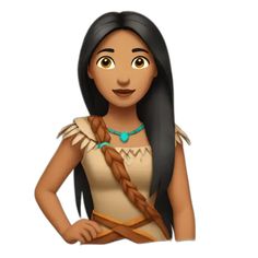 an animated native american girl with long hair and braids on her head, standing in front of a white background