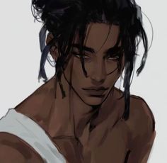 an anime character with black hair and no shirt