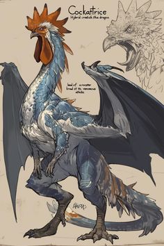 a blue and white dragon with an orange head on it's back, standing next to another dragon