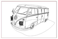 a drawing of a vw bus with the front end cut out to look like it is