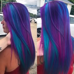 Fun Fashion Color Hair, Purple And Blue Hair Dye Ideas, Purple Hair With Blue Underneath, Hair Color Ideas Vivid, Bright Color Hair, Vivid Colors Hair, Purple Hair Designs, Fantasy Hair Color Ideas, Pink And Blue Underneath Hair