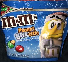 a bag of m & m's peanut butter candies in the shape of an angry bird