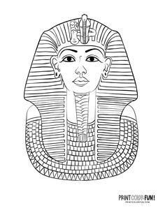 an egyptian mask is shown in this black and white drawing, it looks like the head of