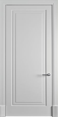 an open white door with a handle on the front and side panel, in a room