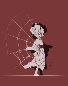 a drawing of a woman holding a spider web