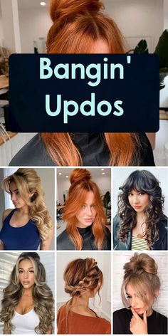 Take your formal look to the next level with a stunning updo featuring curtain bangs. Sophistication meets soft charm in this show-stopping hairstyle! Upstyles With Bangs, Curtain Bangs Long Hair Updo, Updos With Long Bangs, Up Dos Curtain Bangs, Updos For Long Hair With Bangs, Bangs For Updos, Curtain Bangs Fancy Hairstyles, Curtain Bang Updo Hairstyles, How To Style Curtain Bangs Updo