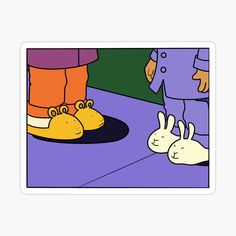 an image of two rabbits in front of a person with their feet on the ground