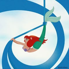 the little mermaid is swinging on a rope