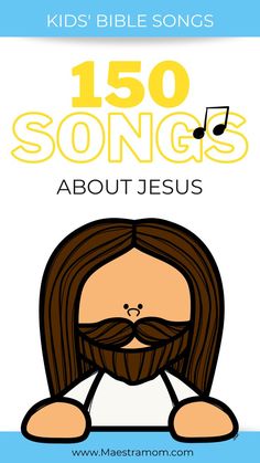 an image of jesus's face with the words 150 songs about jesus on it