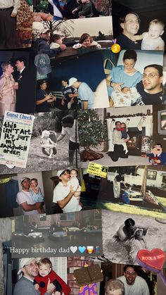 a collage of family photos with the words happy birthday dad written on one side