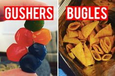 there are two pictures with gummy bears in them