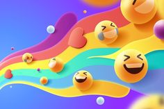 an image of some smiley faces floating in the air with bubbles and water around them