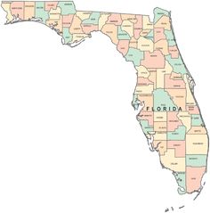 a map of florida with all the states and their major cities in pastel colors