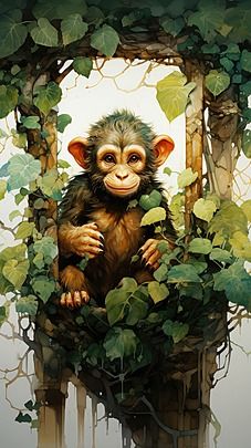 a baby monkey peeking out Background