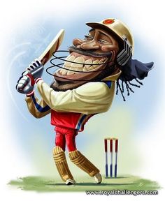 a cartoon character holding a cricket bat and wearing a helmet with his mouth wide open