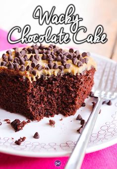 a piece of chocolate wacky cake on a plate