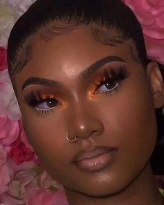 Spiderbite Piercings, Orange Eye Makeup, Birthday Makeup Looks, Orange Makeup, Makeup For Black Skin, Brown Skin Makeup, Makeup Eye Looks, Glam Makeup Look, Soft Glam Makeup