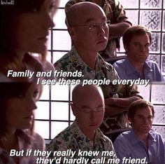 two men and a woman sitting in front of a window with the words family and friends i see these people everyday but if they really knew me, they'd