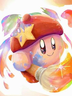 an image of a cartoon character with stars on his hat and rainbows in the background