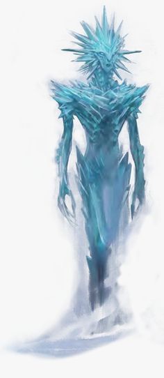 a digital painting of a man with ice on his face and body, standing in the snow