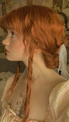 Cottagecore Hair Color, Ginger Hairstyles Aesthetic, Ginger Hair Reference, Ginger Hair With Braids, Ginger Hair In Braids, Braided Ginger Hair, French Braids Ginger, Orange Hair Fairy, Cottagecore Hairstyles