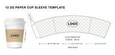 coffee cup sleeve template with instructions to cut out the sleeves and label for each side