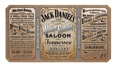 the back side of an advertisement for jack daniels'white parlor saloon, featuring three different types