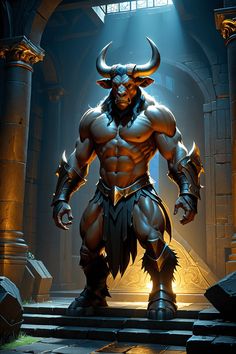 an animated image of a demon standing in front of a doorway with light coming from it