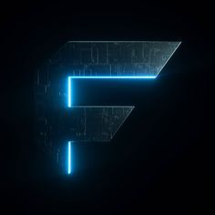 the letter f is made up of neon lights and black background with blue lines on it