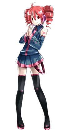 an anime character with red hair and black boots