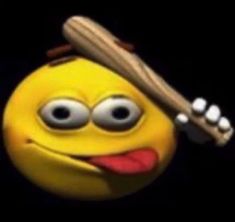 a smiley face holding a baseball bat