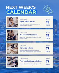 the next week's calendar is here