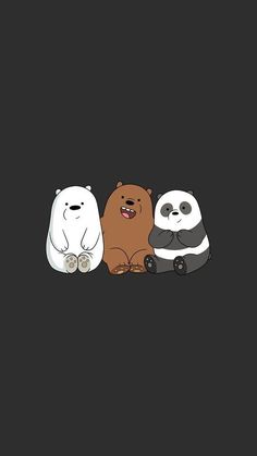 three cartoon bears sitting next to each other on a black background with the caption panda